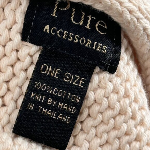 Pure Hand-Knit scarf wrap Cotton Shawl Large Wooden Buttons ivory sweater knit - Picture 5 of 9